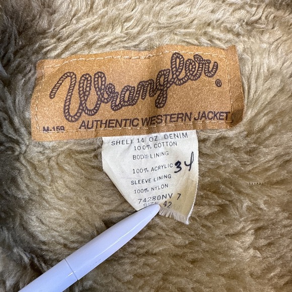 JACKET JEAN Wrangler LARGE Sherpa Lined TRUCKER Denim USA Corduroy Collar VTG - Picture 4 of 9